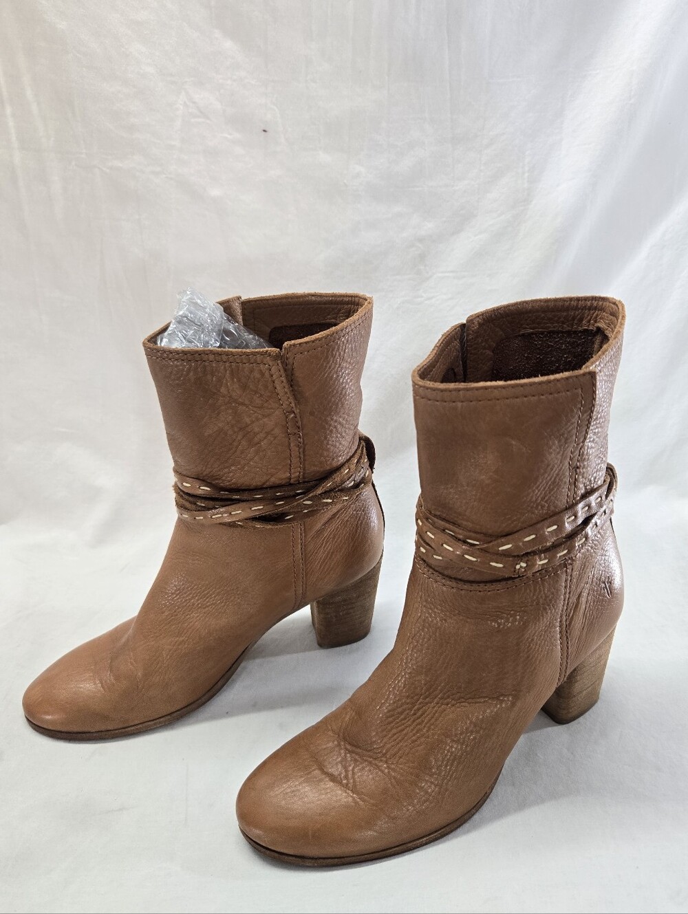 Frye Women's 9B Naomi Pickstitch Mid Boots Leather Whiskey $378